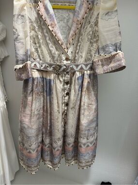 Women’s Printed Belted Shirt Dress in Cream and Pastel